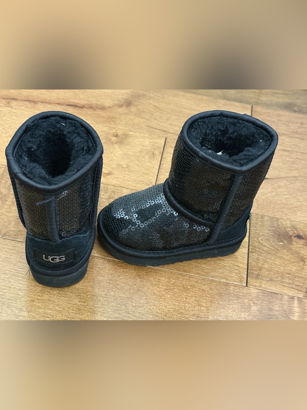UGG Kids Black Sequin Shearling-Lined Ankle Boots